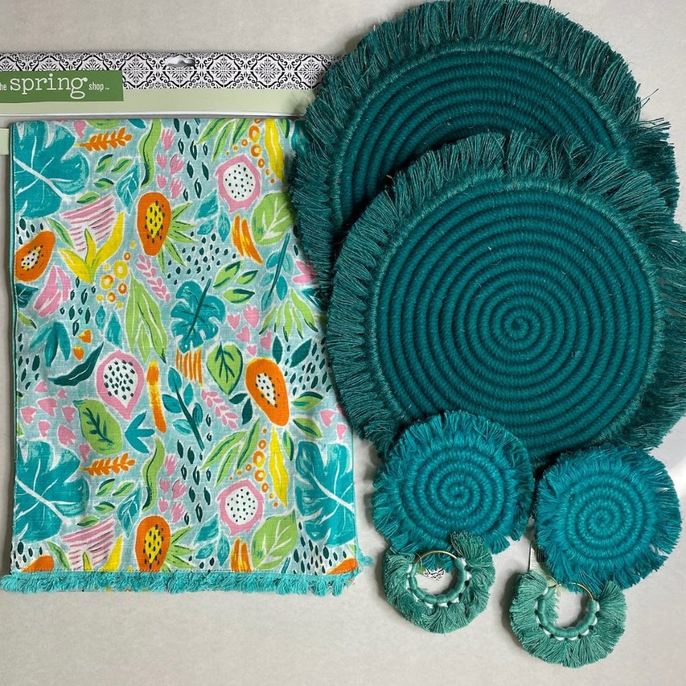Teal Floral Table Runner Placemats Coaster Napkin Rings Set Hobby Lobby